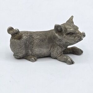 Vtg Miniature Spoontiques‎ Pewter Pig Small Lying Down Piglet Figurine